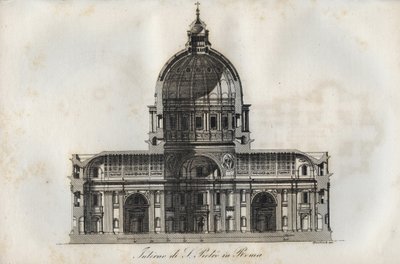 Sección transversal de la Basílica de San Pedro en Roma - grabado de “Usi e Costumi di Tutti i Popoli dell