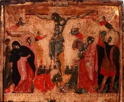 Crucifixión, mitad superior de un panel (véase también 78637) (panel) de Italian School