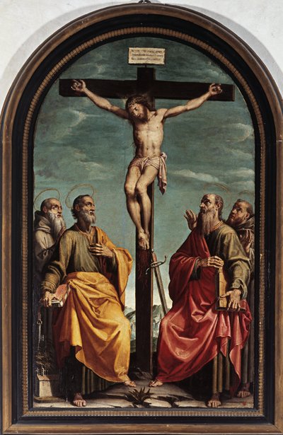 Crucifixión con San Pedro, Pablo, Romualdo y Francisco de Italian School