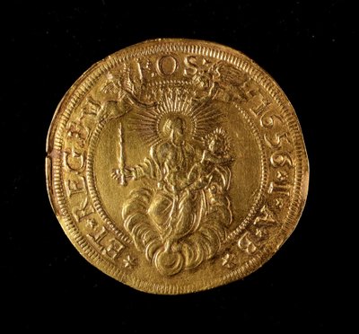 Moneda de la República de Génova: moneda de 12.5 doppie de oro. Diámetro 61 mm. 1656. Reverso. Musei di Strada Nuova, Génova (inv. 6453) de Italian School