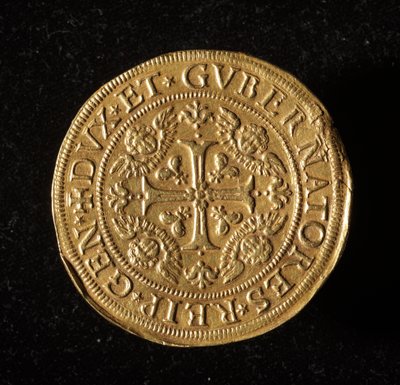 Moneda de la República de Génova: moneda de oro de 12.5 doppie. Diámetro 61 mm. 1656. Anverso. Musei di Strada Nuova de Génova (inv. 6453) de Italian School