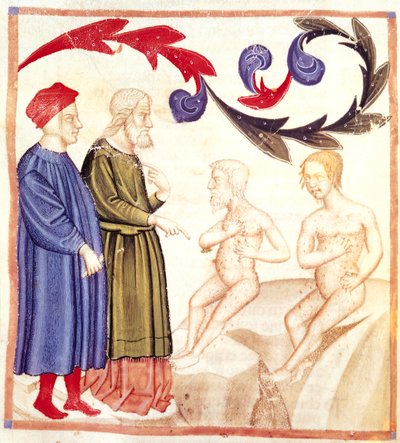 Dante, Virgilio y los apestados, de La Divina Comedia de Dante Alighieri (1265-1321) de Italian School