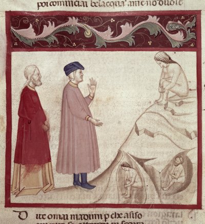 Dante y Virgilio (70-19 a.C.) encuentran las almas encarceladas en las rocas, de La Divina Comedia de Dante Alighieri (1265-1321) de Italian School