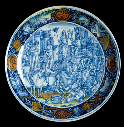 Placa decorada que representa la alegoría de Selene, diosa de la luna en la mitología griega de Italian School