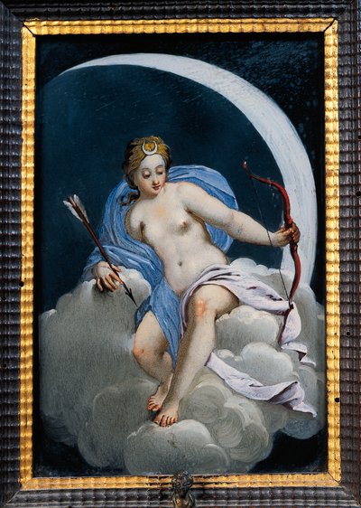 Representación de la luna, Detalle del gabinete de finales del siglo XVII y principios del XVIII, Castello di Soragna, Emilia Romagna, Italia de Italian School