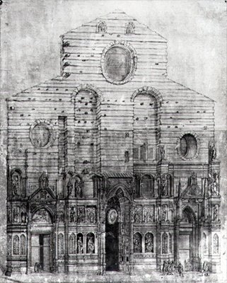 Diseño de la fachada de Santa Maria del Fiore o el Duomo, Florencia (lápiz y tinta sobre papel) (foto en b/n) de Italian School