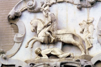 (detalle) de un Portal que representa al Conde Roger (1031-1101) Atacando a un Musulmán, 1534 de Italian School