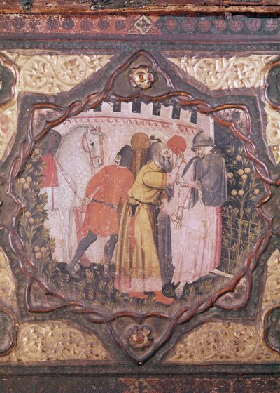 Detalle de un cassone con la historia de Saladino y Torello de Istria, de Giovanni Boccaccio (temple sobre tabla) (véase también 444281-82) de Italian School