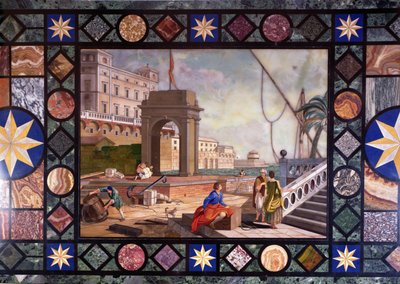 (detalle) de una mesa que representa el puerto de Livorno, según un diseño de Antonio Ciocci de Italian School