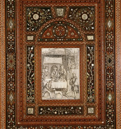 Detalle de un grabado en marfil, después de Memling (c.1433-94), de un gabinete dado a María Reina de Escocia (1542-87) y Francisco II (1544-60) como regalo de bodas (madera e incrustaciones de marfil) de Italian School