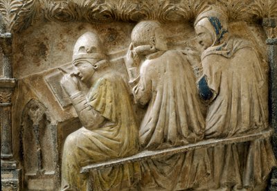 Detalle que representa a estudiantes siguiendo el curso de Bonifacio Galluzzi de Italian School