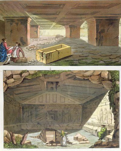 Descubrimiento de tumbas etruscas, c.1820 de Italian School