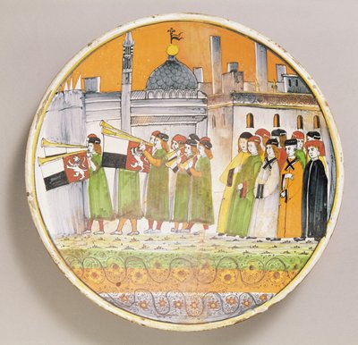 Plato decorado con músicos (cerámica) de Italian School