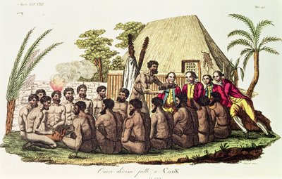 Ofrendas divinas hechas al Capitán Cook (1728-79) en las Islas Sandwich de Italian School