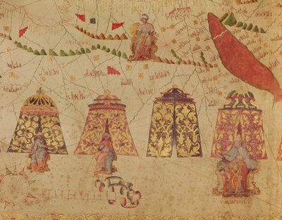 África Oriental y el Mar Rojo con Preste Juan y los reyes legendarios de África, detalle de un mapa del Mar Mediterráneo por Vesconte de Maggiolo, 1563 de Italian School