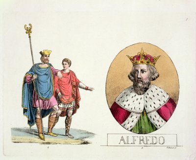 Eduardo el Confesor y el rey Alfredo, lámina 7 de La Historia de las Naciones de Italian School