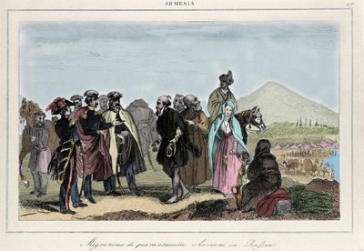Emigración de armenios a Rusia. Grabado del siglo XIX de Italian School