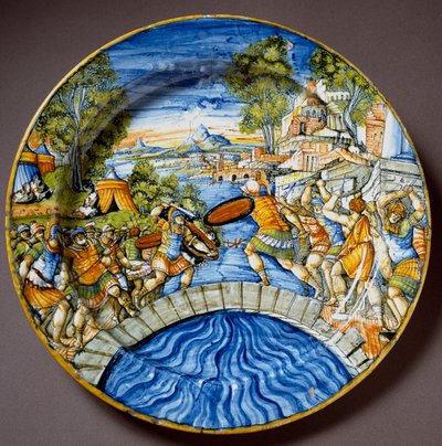 Episodio de la defensa del Puente Sublicio por el héroe romano legendario Horacio Cocles durante la lucha contra los etruscos de Italian School