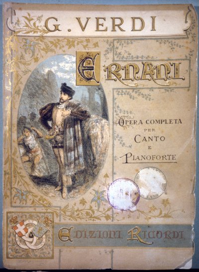 Ernani de Verdi, portada de la partitura para canto y piano, siglo XIX de Italian School