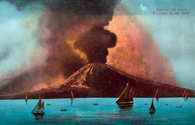 Erupción del Vesubio, abril de 1906 (litografía en color) de Italian School