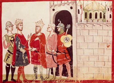 Federico II llegando a un acuerdo con el Sultán de Jerusalén, miniatura de las Crónicas de Giovanni Villani de Italian School