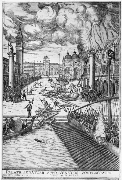 Incendio en el Palacio Ducal de Venecia de Italian School