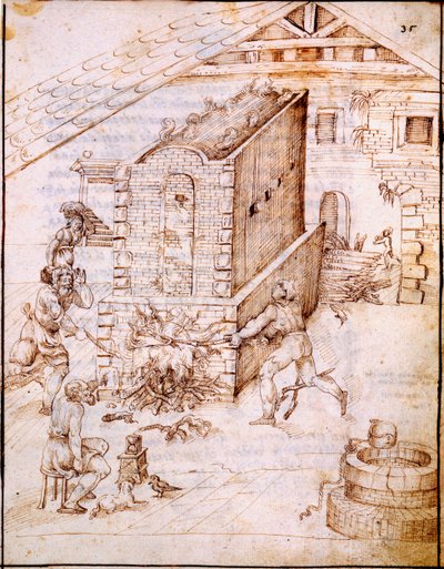Encendiendo un horno temprano, c.1630s de Italian School