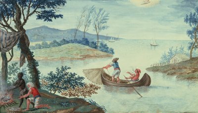 Escena de pesca que representa el mes de julio, una de una serie de doce de Italian School
