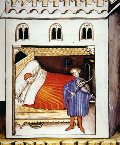 Sueño, ilustración de Tacuinum Sanitatis Codex Vindobonensis de Italian School