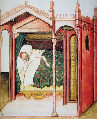 El insomne, ilustración de Tacuinum Sanitatis Codex Vindobonensis de Italian School