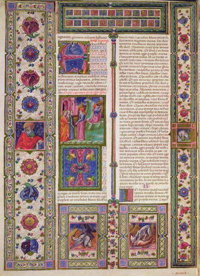 Fol.103v Libro del profeta Hageo (profeta que, en el siglo VI a.C., ayudó a los judíos a reconstruir el templo), de la Biblia de Borso d