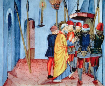 Fol.107v Pedro niega a Cristo (vitela) de Italian School