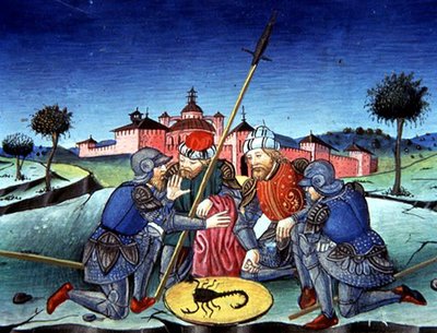 Fol.118v Los soldados echan a suertes la túnica de Cristo (vitela) de Italian School