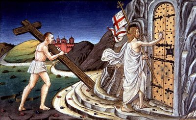 Fol.125va Después de su muerte, Cristo se vuelve para conducir las almas de los justos al Paraíso (vitela) de Italian School