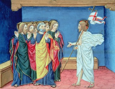 Fol.132va Cristo resucitado muestra a los discípulos sus manos y la herida del costado (vitela) de Italian School