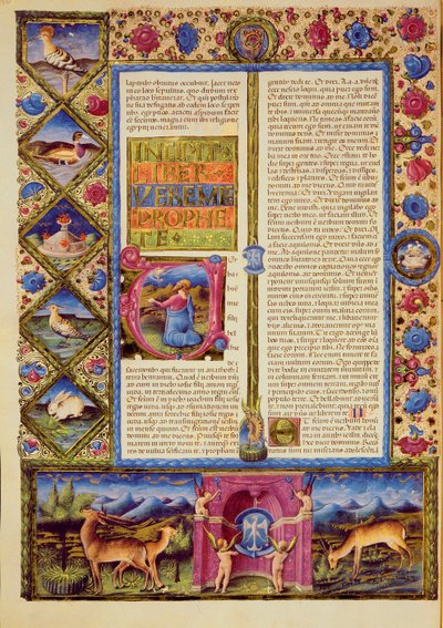 Fol.25v Apertura del Libro de Jeremías, de la Biblia de Borso d