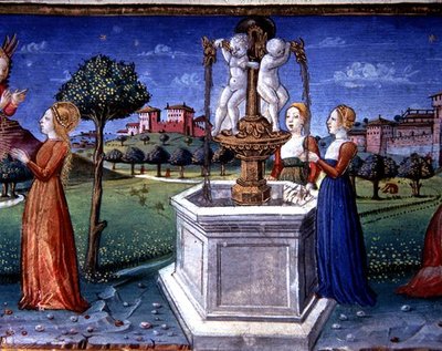 Fol.34v El Arcángel Rafael visita a María (vitela) de Italian School