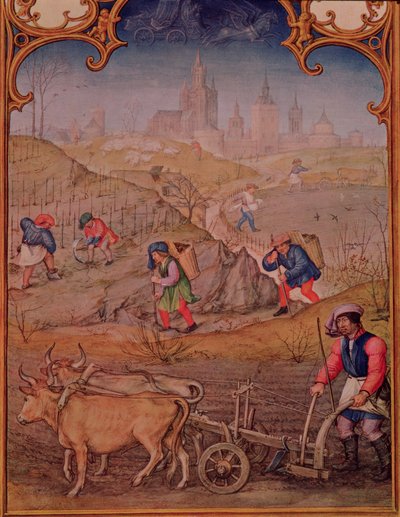 Mes de marzo: Trabajando en los campos, del Breviario Grimani de Italian School