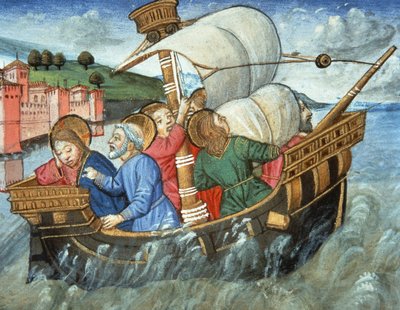 Fol.49v Tormenta en el mar de Tiberíades (vitela) de Italian School