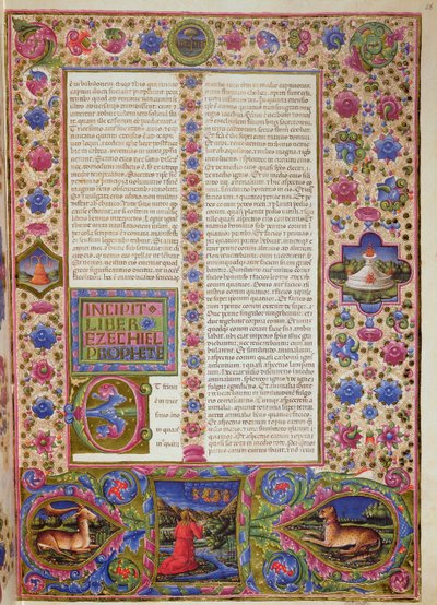Fol.56r Apertura del Libro de Ezequiel, de la Biblia de Borso d