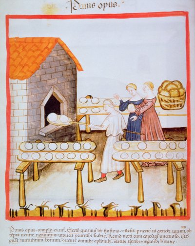 Horneando pan integral, ilustración de Tacuinum Sanitatis de Italian School
