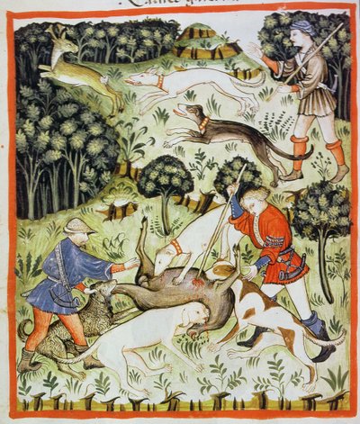 Cazando gacelas, ilustración de Tacuinum Sanitatis Codex Vindobonensis de Italian School