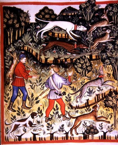 Fol.72r Cazando liebres, ilustración de 