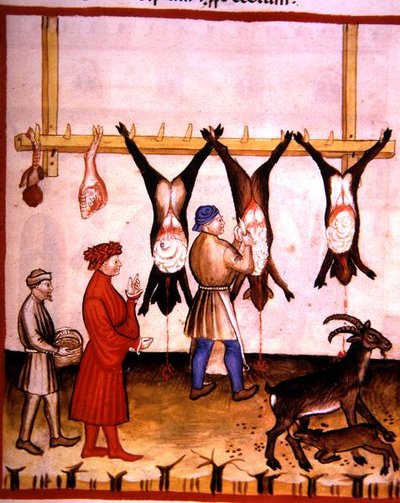 Fol.73r El carnicero: ciervo y cabra, ilustración de 