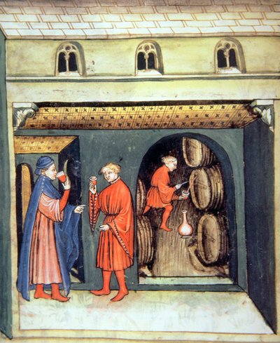 Fol.86v Vino de fruta añejo, ilustración del Tacuinum Santiatis Codex Vindobonensis de Italian School