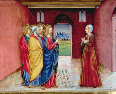 Fol.89v Cristo advierte a la adúltera que no peque más (vitela) de Italian School