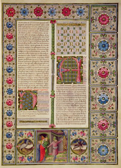 Fol.99r Apertura del Libro del Profeta Naum, de la Biblia de Borso d