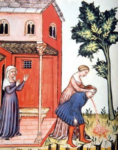 Vómito, ilustración de Tacuinum Sanitatis Codex Vindobonensis de Italian School