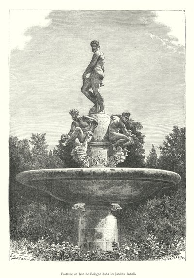 Fuente de Jean de Bologne en los Jardines Boboli de Italian School