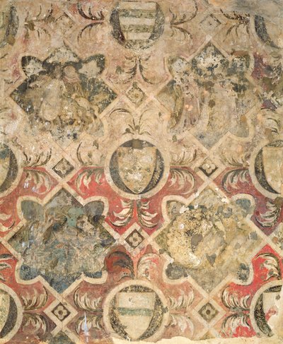 Fragmento de un fresco decorado con escudos de armas de Italian School